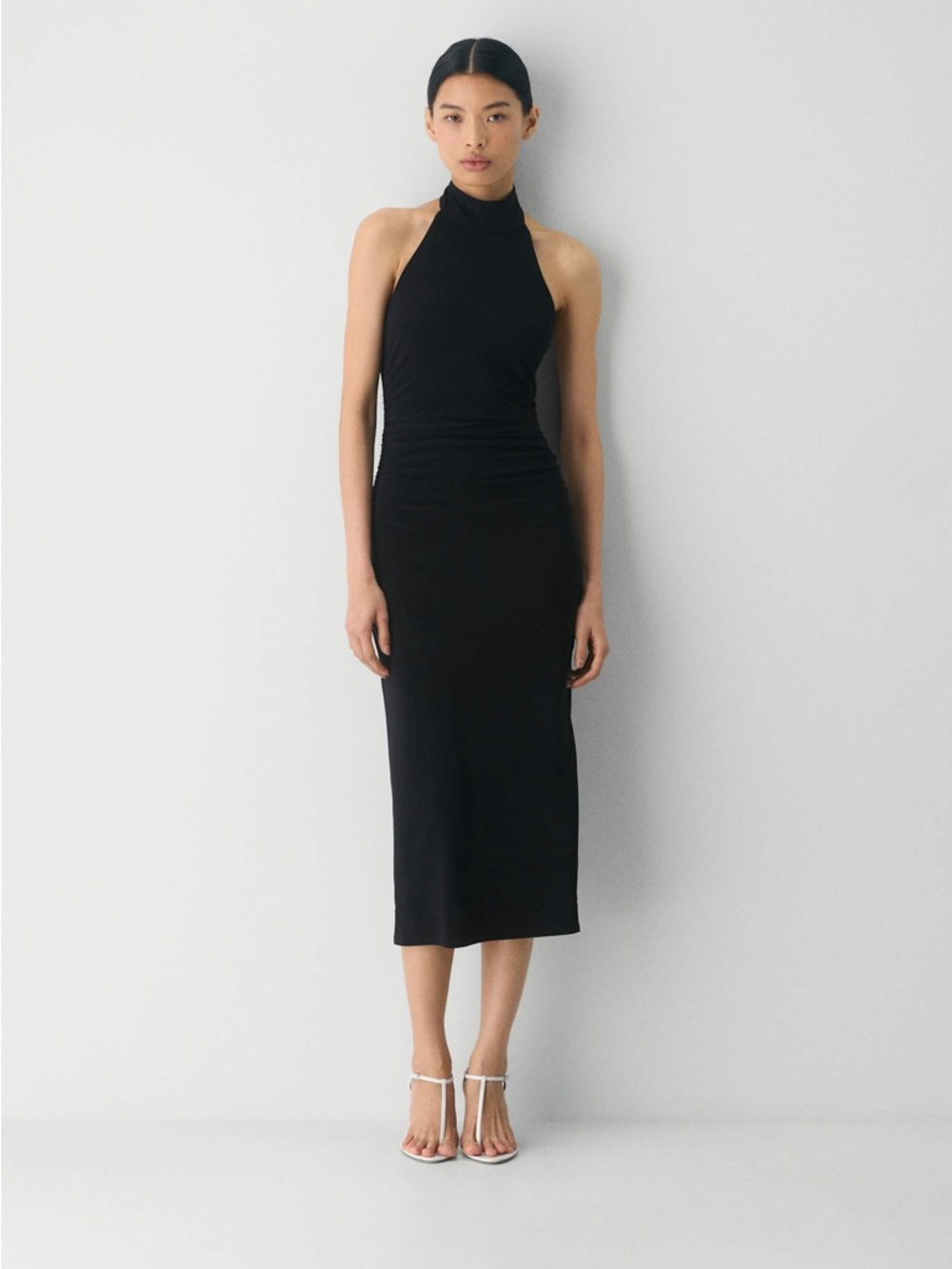 Artizia Smooth Matter Remedy Halter Dress in Black Ruched Brand New